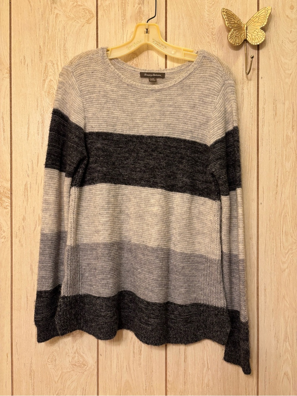 Tommy Bahama Striped Crewneck Sweater in Light Gray and Charcoal